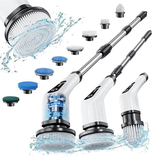 Leebein Electric Spin Scrubber, Cordless Cleaning Brush with 8 Replaceable Brush Heads, Tub and Floor Tile 360 Power Scrubber Dual Speed with Adjustable & Detachable Handle for Bathroom Kitchen Car - NeatNest