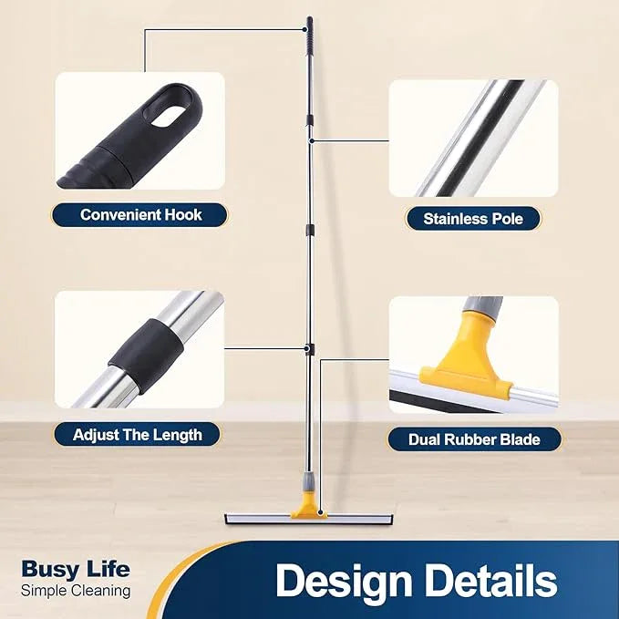 Yocada Rubber Floor Squeegee 17.7" TPR Blade Scrubber Broom 61.8inch Pole Household Broom for Garage Courtyard Shower Bathroom Floor Marble Glass Tile Water Foam Pet Hair Removal Cleaning - NeatNest