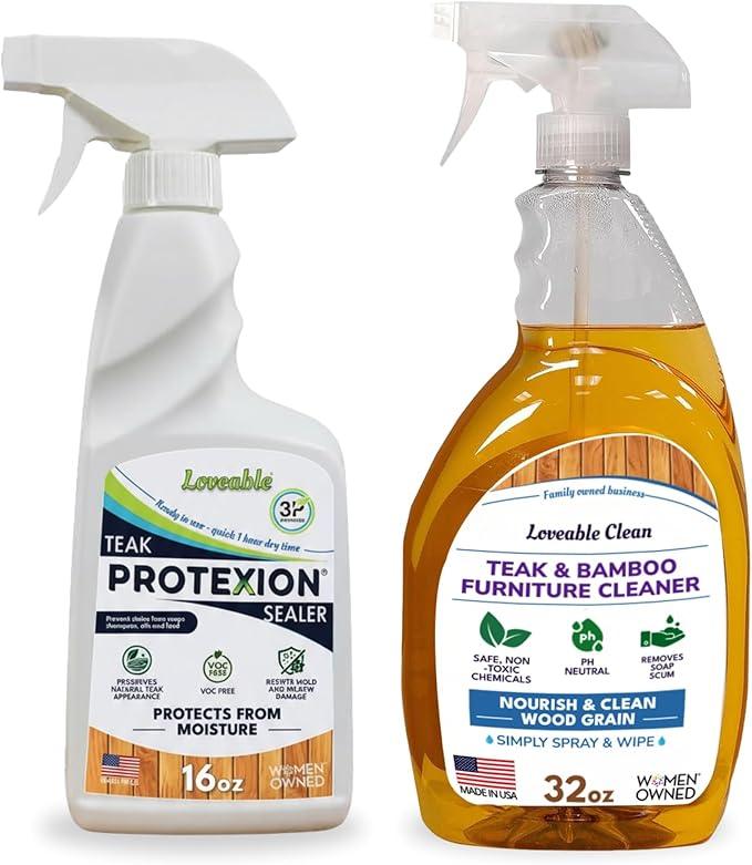 EcoDecors Loveable 32 oz Spray Bottle Teak Cleaner and Loveable Protection 16 oz Teak Sealer - NeatNest