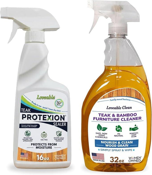 EcoDecors Loveable 32 oz Spray Bottle Teak Cleaner and Loveable Protection 16 oz Teak Sealer - NeatNest