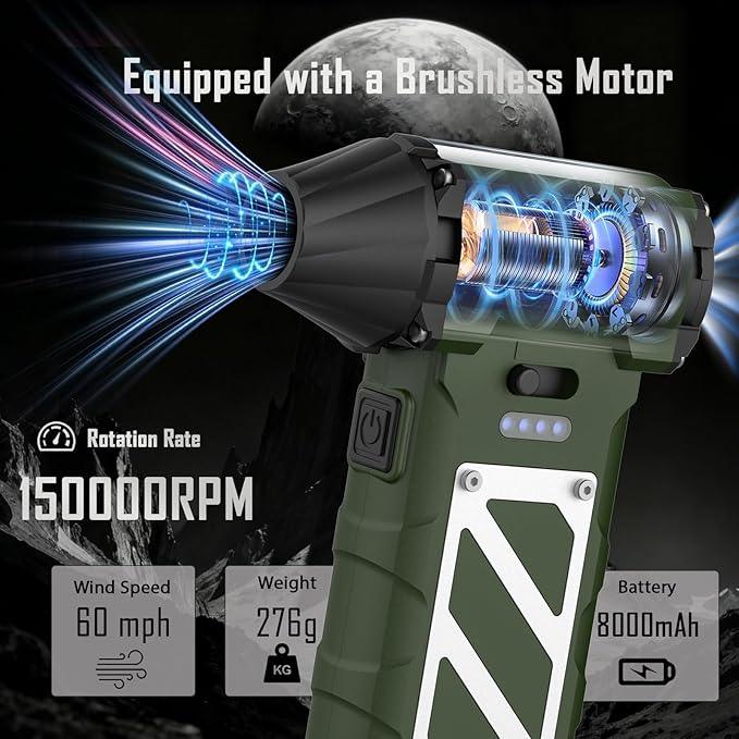 Electric Air Duster-Compressed Air Duster,60mph Wind Stepless Speed Canned Air for PC/Computer/Blaster/Electronics/Home Cleaning, 150000RPM Air Blower to Spray Air Can Dust Off Keyboard Cleaner(Green) - NeatNest