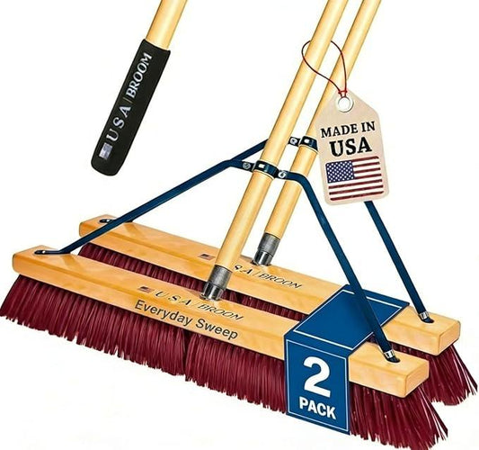 2 Pack Bundle - 36" Everyday Sweep Indoor/Outdoor Push Broom with 60" Handle. Ideal for Garages & Shops. Durable American Made Steel Brackets-All Stainless Steel Hardware. No Plastic. 100% USA Made. - NeatNest