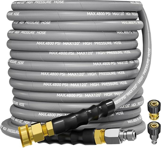 3/8" 4800PSI Pressure Washer Hose 50FT with Swivel Quick Connect for Cold/Hot Water Max 248°F, Kink Resistant Steel Wire Braided, Wear Resistant Power Washer Hose with M22 14mm Adapter - NeatNest