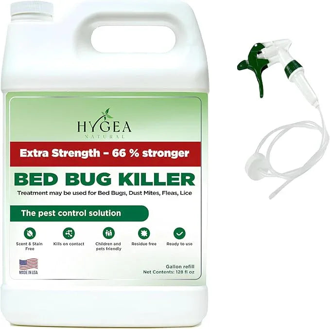 Hygea Natural Extra Strength Bed Bug & Mite Spray- Child & Pet friendly - Stain & Odor Free - 66% Stronger Natural Formula (128 oz) - NeatNest