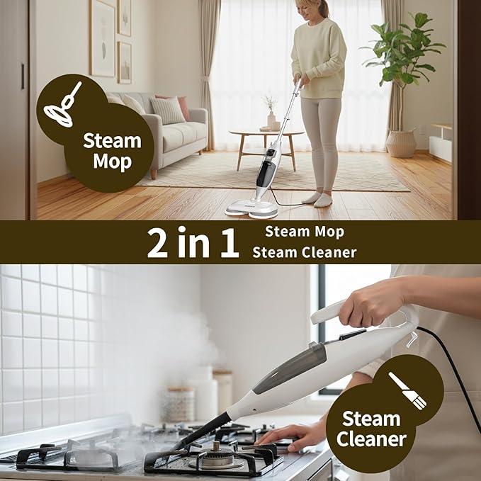 Steam Mop with 13 Accessories,Steam Cleaner Home Use,Floor Scrubber spin mop for Hard Wood Floors,tile Scrub Steamer Deep Cleaning,Carpet, 4 Washable Mop Pads, 550ml Capacity,30 Second Heat-Up - NeatNest