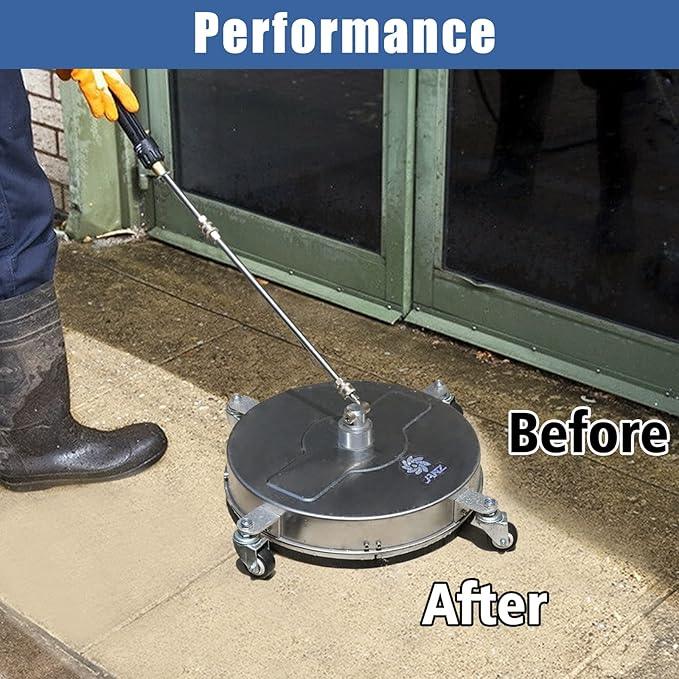 janz 17" Pressure Washer Surface Cleaner with 4 Wheels, 1/4" Quick Plug, 2 Extension Wands, 2 Replacement Nozzles and 3 Spray Nozzles, 4000 PSI - NeatNest