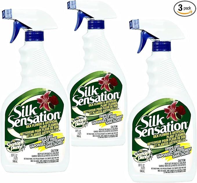 Sparkle Plenty Silk Sensation Artificial Flower & Plant Leaf Cleaner - Fake Flower Dusting Spray - Silk Plant Cleaner Spray No Wipe - Drip Dry Cleaning Supplies for Artificial Tree (32 oz, 3 Pack) - NeatNest