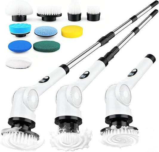Electric Spin Scrubber, 3-Speed Cordless Shower Scrubber with 90° Adjustable & 10 Replaceable Brush Heads, 90 Mins Runtime & Full-Body IPX7 Waterproof Shower Cleaner Brush with Long Handle - NeatNest
