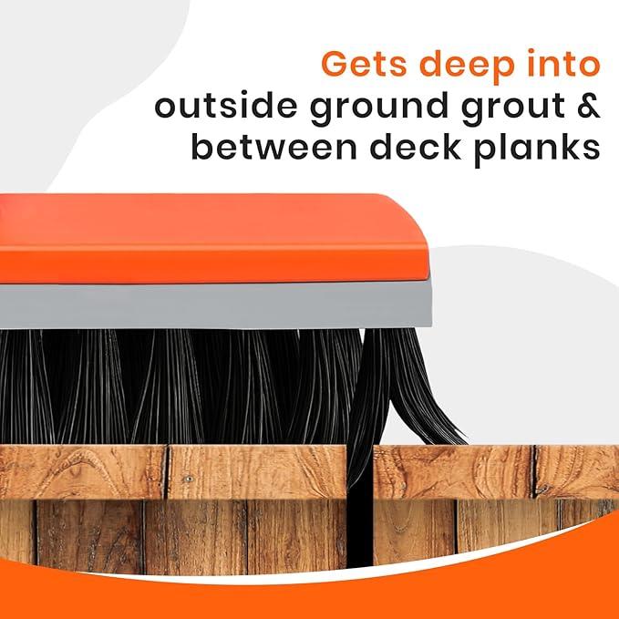 Deck Brush with Long Handle, Stiff Bristle Floor Scrub Broom, 55'' Outdoor Scrubber Remove Dirt, Leaves, Snow on Carpet, Patios, Garage, Concrete - NeatNest