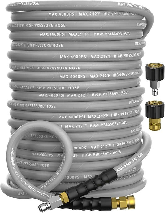 Pressure Washer Hose 150FT 4000 PSI, Kink Resistant Steel Braided Layer & NonMarking Rubber for Hot/Cold Water, High Power Washer Hose With 3/8 Inch Quick Connect & M22 Fitting, Gray - NeatNest