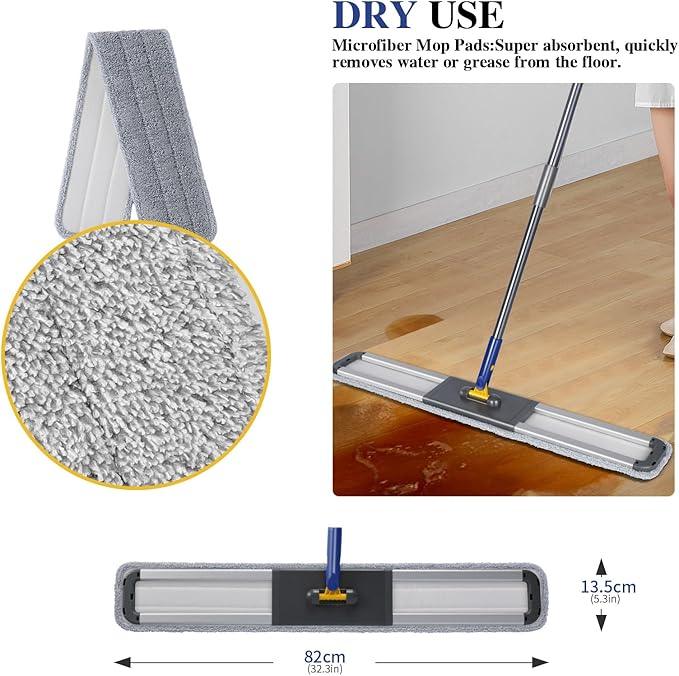 36" Commercial Mop for Floor Cleaning, Masthome Heavy Duty Industrial Mop with 3 Pads, Professional Microfiber Mops with 60'' Long Handle,Large Dust Mops for Office Garage Warehouse Factory Mall(Blue) - NeatNest