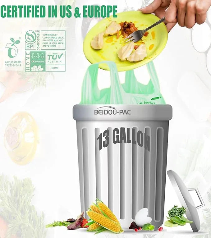 Compostable 13 Gallon Trash Bags, Tall Kitchen Garbage Bags with Handle, Sturdy Biodegradable Compost Bags, 100 Count, US BPI Certified - NeatNest