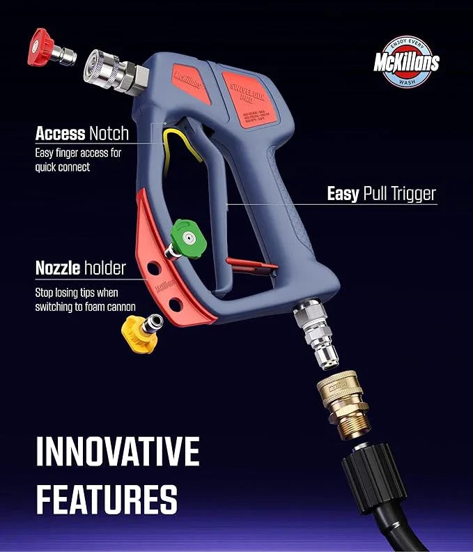 McKillans® Swivel Gun PRO + Foam Cannon Wide Month + Car Pressure Washer Extension Wand + Srainless Steel Quick Connect Kit M22-14mm to 3/8" Male Female Quick Disconnect Kit for Power Wash Bundle - NeatNest