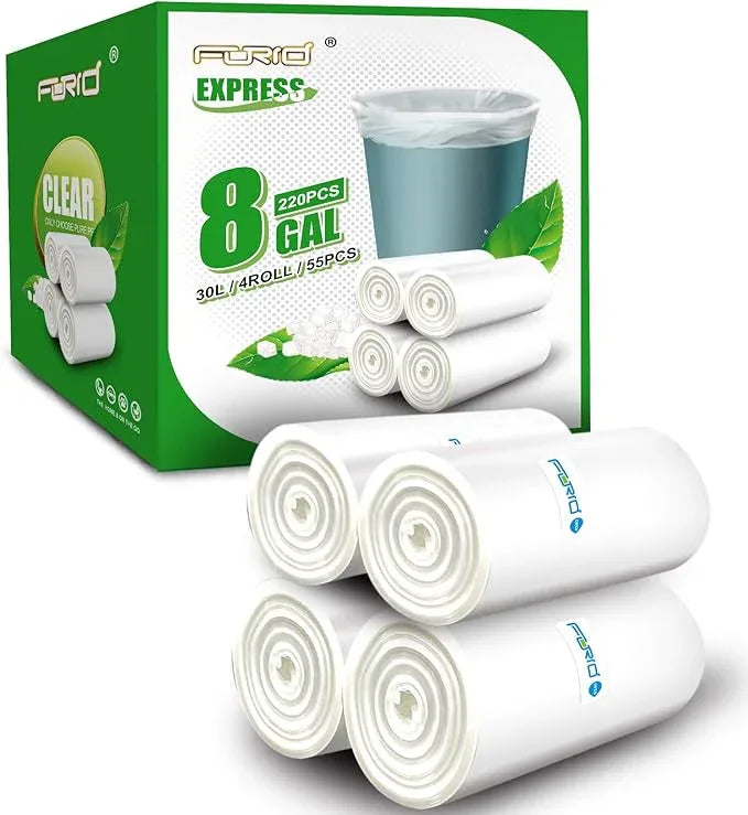 FORID Clear Trash Bags, 8 Gallon Garbage Bags, Wastebasket Bin Liners 220 Count Plastic Trash Bags for Bathroom Bedroom Office Garbage Can 30 Liters - Durable & Thick Trash Bag - Medium - NeatNest