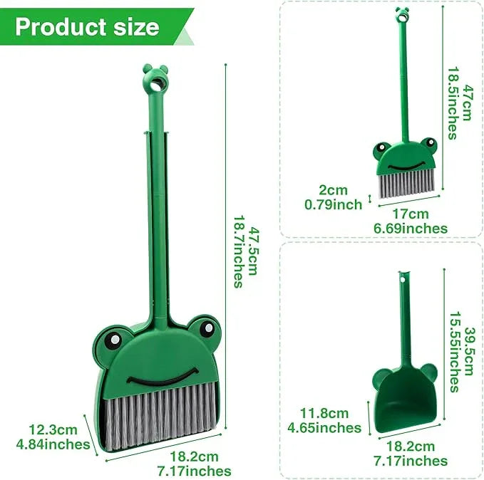 Children's Small Broom Dustpan Set Green Frog Mini Household Cleaning and Pretend Play Set - NeatNest