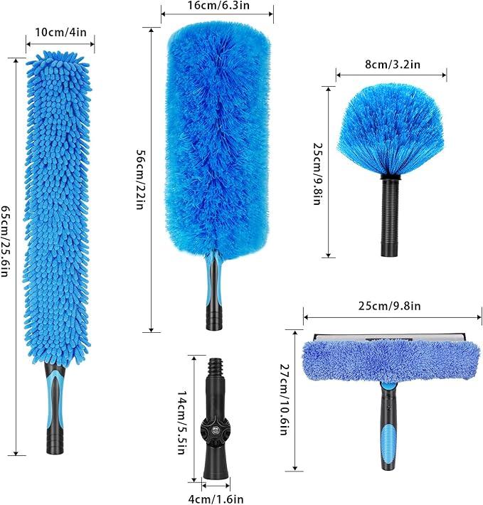 18 Foot High Ceiling Duster Kits with 3.5-12 FT Carbon Fiber Extension Pole, Feather Duster, Cobweb Duster, Ceiling Fan Duster, Window Squeegee & Cleaner with Pole 12 Ft - NeatNest