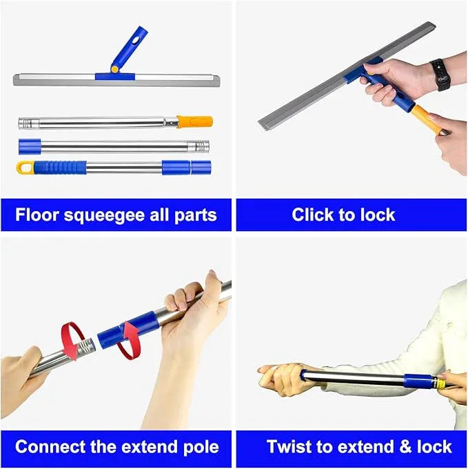ITTAR Multi-Purpose Floor Squeegee with 57" Long Handle, 18" Large Rubber Blade Squeegee for Floor, Scrubber Broom with Stainless Steel Telescopic Handle for Shower Floor Tile Pool Garage - NeatNest