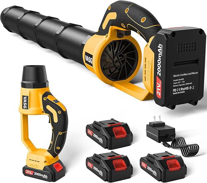 VASG Leaf Blower Cordless – Lightweight Handheld Electric Leaf Blower with Variable Speed, 21V 3×2.0Ah Batteries & Fast Charger for Effortless Lawn, Yard, Garden, Patio, Driveway & Leaf Cleanup - NeatNest