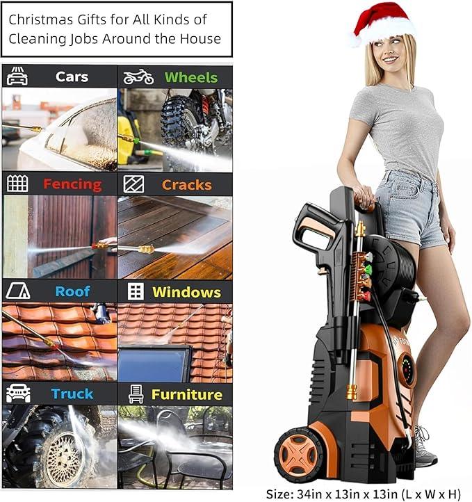 2025Upgraded Pressure Washer 5000PSI with Adjustable Touch Screen 8 Level, 34" Tall, 4 Quick Connect Nozzles,Inlet Hose&Filter&500mlFoam Cannon for Cars/Fences/Driveways/Home Cleaning,Red - NeatNest