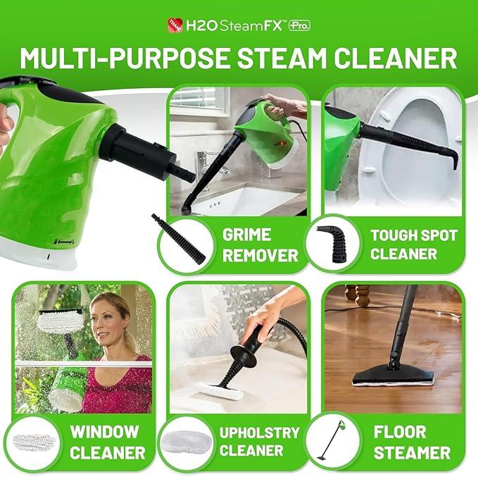 H2O SteamFX Pro Handheld Steam Cleaner with 12 Accessories – Multipurpose Steam Mop for Floors, Carpets, Upholstery, and Outdoor Surfaces, Ideal for Deep Home and Patio Cleaning - NeatNest