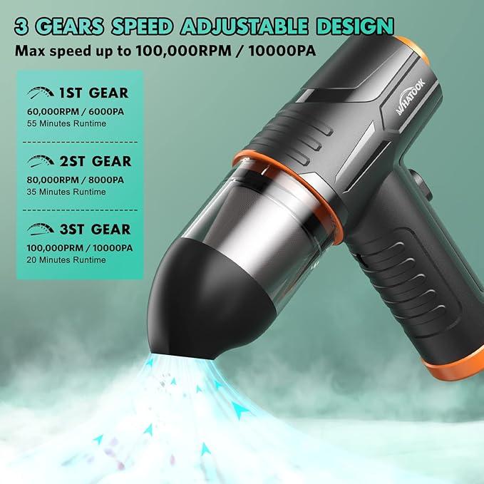 WHATOOK 2-in-1 Computer Vacuum Cleaner：Compressed Air Duster Blower，100000 RPM & 10 Kpa Cordless Car Hoover, Portable Handheld Keyboard Cleaner Kit for PC Computer Desk Dust Cleaning - NeatNest