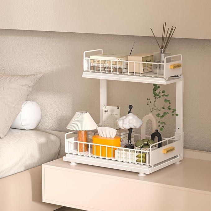 Under Sink Organizer Kitchen, Pull Out Cabinet Organizer 2 Tier Slide Out Sink Shelf Cabinet Storage Shelves, Under Sink Storage for Kitchen Bathroom Cabinet, White, 1 Pack - NeatNest