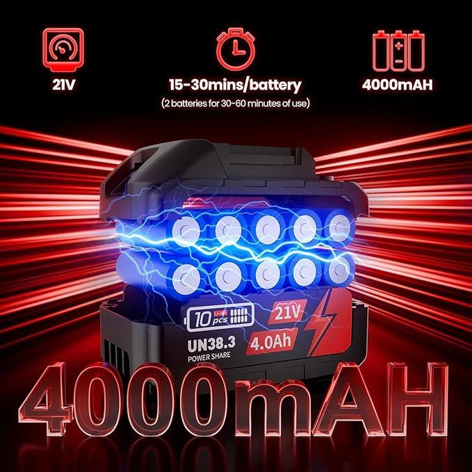 Cordless-Leaf-Blower-Electric Leaf Blower for Lawn Care 560 CFM-Handheld Blower Portable with Battery and Charger with 21V-4.0Ah-2 Batteries, Lightweight Blower for Patio Cleaning dust -red - NeatNest