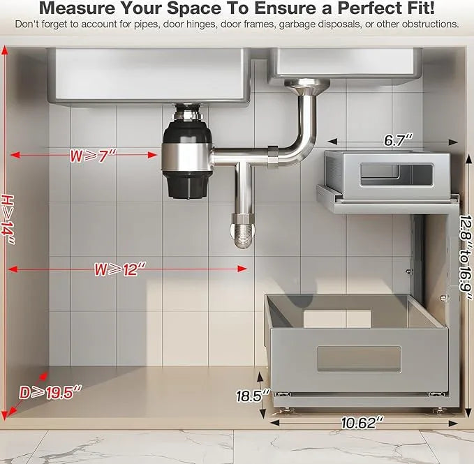 2 Pack 18.5IN-Depth Under Sink Organizer With Next-Gen Ball-Bearing Slides,2-Tier Pull Out Cabinet Storage,Height Adjustable Drawer Shelf for Bathroom,Kitchen,Laundry,Cabinet,Pantry-Gun Gray - NeatNest