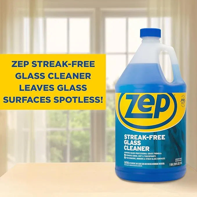 Zep Streak-Free Glass Cleaner - 1 Gallon (Case of 4) ZU1120128 - Professional Grade Formula that Cleans Dirt, Fingerprints, Grime, Smoke Haze, and Toothpaste on Windows, Mirrors, and Other Glass - NeatNest