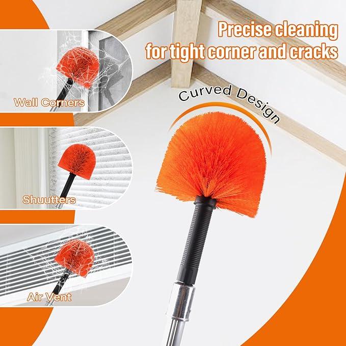 26 FT Cobweb Duster with Extension Pole,Spider Web Brush with Pole Extend 5-20FT,Spiderweb Cleaner with 4-Stage Telescopic Aluminum Pole,Spider Brush Cobweb for Outdoor & Indoor Cleaning - NeatNest
