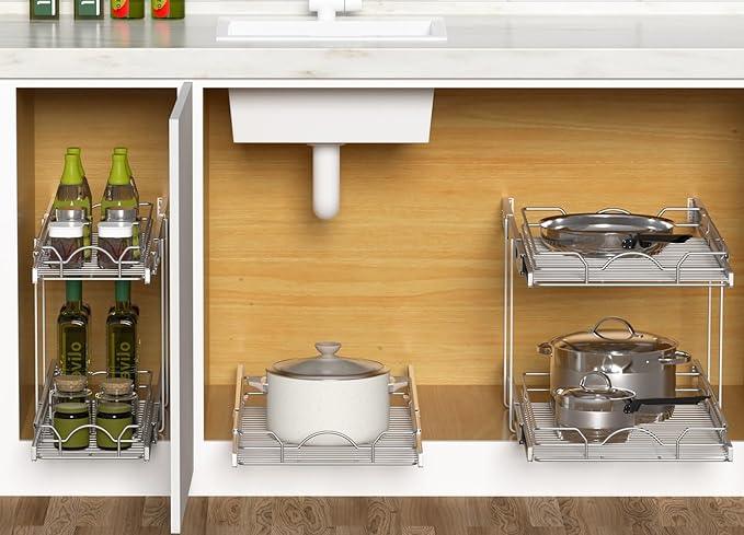OCG Pull Out Cabinet Organizer (18" W x 21" D), Pull out Drawers, Cabinet Pull Out Shelves for Base Cabinet Organization in Kitchen Bathroom Pantry, Bottom Mount, Chrome Finish - NeatNest