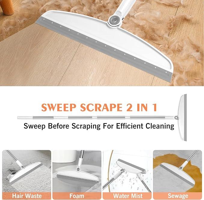 Multifunction Magic Broom, 54 Inch Adjustable Long Handle Silicone Floor Squeegee, Sweep and Scrape 2 in 1 Household Cleaning Broom for Floor, Bathrooms, Kitchens, Showers, Pet Hair, Glass,White - NeatNest