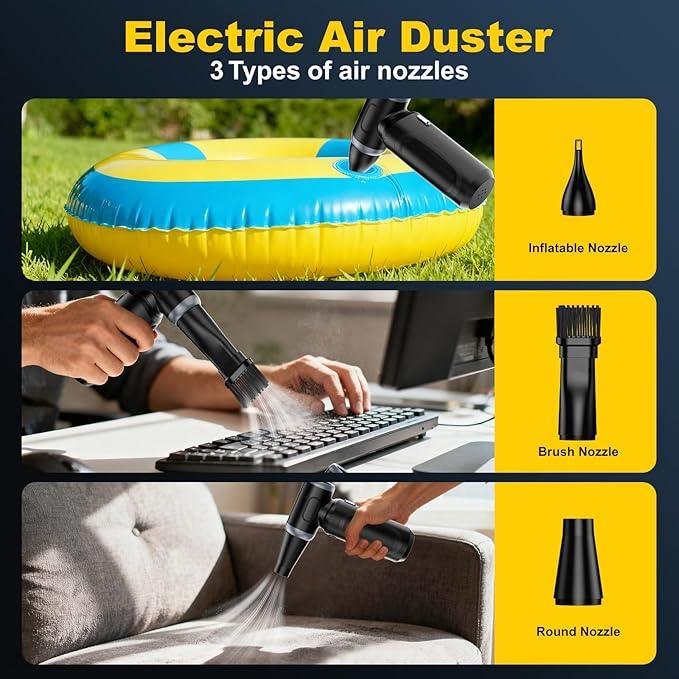 ABS Electric Compressed Air Duster,150000RPM Rechargeable Cordless Mini Blower,3-Gear Adjustable Air Duster with fast charging,mini snow blower for car and cleaning for Computer,Keyboard,House,Outdoor - NeatNest