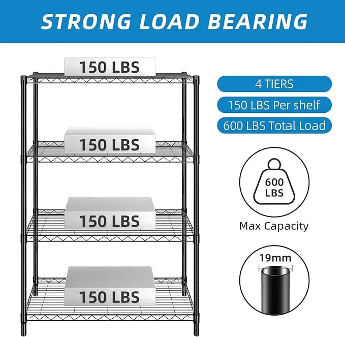 4-Shelf Adjustable Metal Shelf Wire Shelving Unit Storage Rack Display Shelf for Office,Kitchen,Bedroom,Bathroom,Laundry,Pantry Basement,Garage(Black,36" L x 14" W x 54" H) - NeatNest