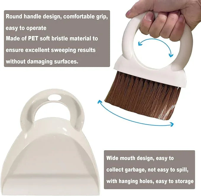 Round Handle Brush and Dustpan Set Small Broom & Dustpan Portable Handheld Sweeper for Desktop Sofa Floor Pet Nest (Off White) - NeatNest