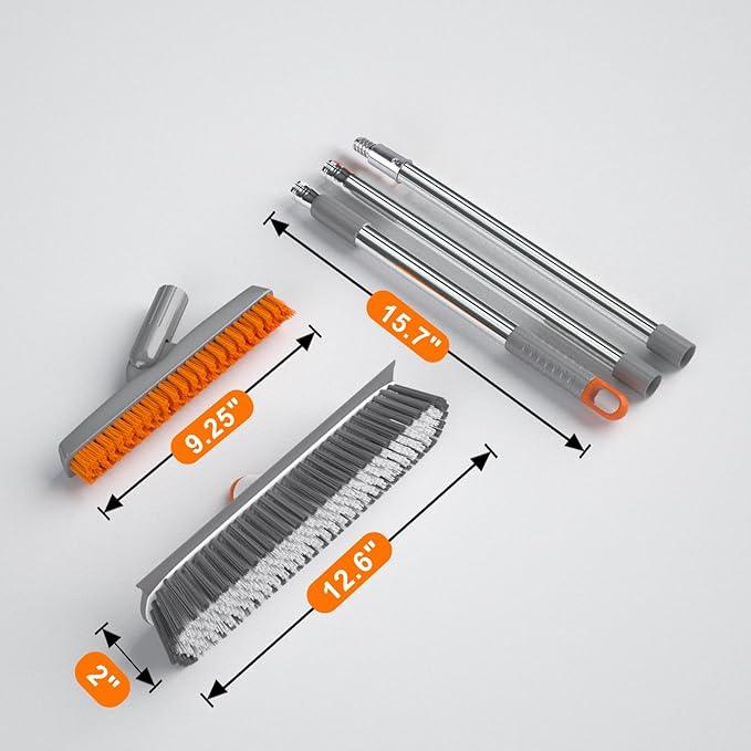 Heavy Duty Floor Scrub Brush and Grout Cleaner Tool with Long Handle Deck Brush with Stiff Bristles Outdoor Scrubber for Cleaning Deck Tile Kitchen Swimming Pool Bathroom(2 Pack Brush Head) - NeatNest