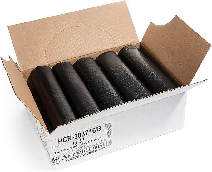 Aluf Plastics High Density Trash Bags, 30 Gallon, 500 Count, 16 Micron (eq), 30" x 37", Black, for Bathroom, Office, Industrial, Commercial, Janitorial, Municipal, Recycling - NeatNest