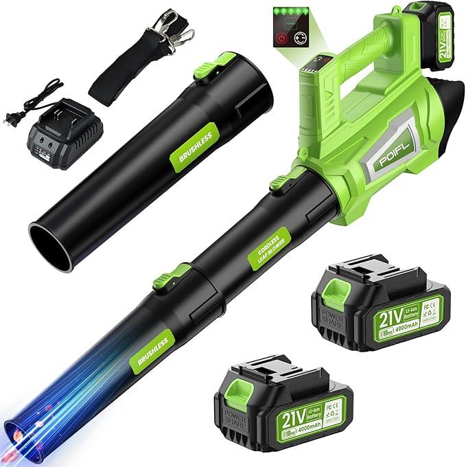 Leaf Blower Cordless, 750CFM 240+MPH Brushless Powerful Electric Leaf Blower with 2x4.0Ah Batteries & Fast Charger,Shoulder Strap,6-Speed Modes,Lightweight Leaf Blowers for Lawn Care Leaves Dust Snow - NeatNest