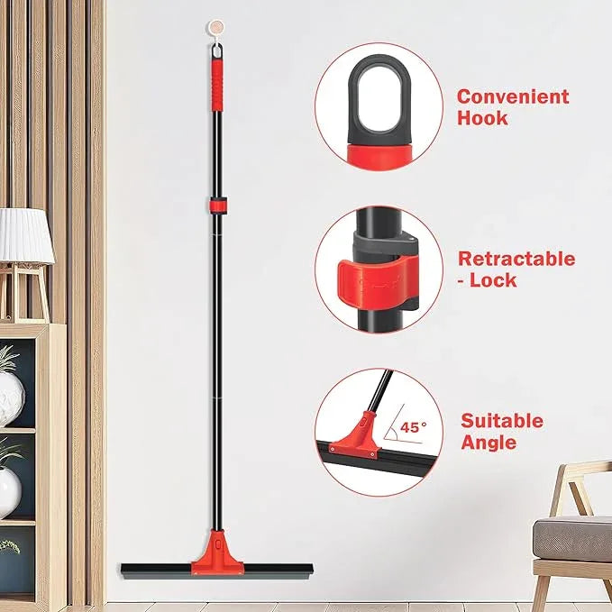 Floor Squeegee with 18'' Silicone Rubber Scraper Head and 58'' Long Adjustable Handle, Heavy Duty Shower Squeegees for Concrete Floor, on Multi-Surface Tile Glass Pool Garage Cleaning - NeatNest