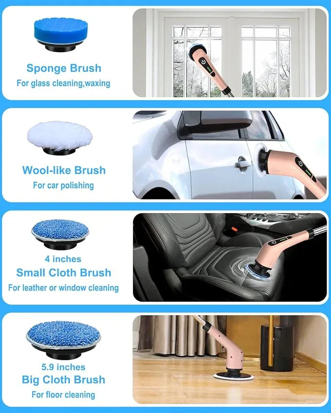 Leebein Electric Spin Scrubber, Cordless Powerful Scrub Brush for Cleaning Bathroom, Kitchen, Shower Tub and Floor Tile with Adjustable Extension Long Handle and 8 Replaceable Brush Heads(Rose) - NeatNest