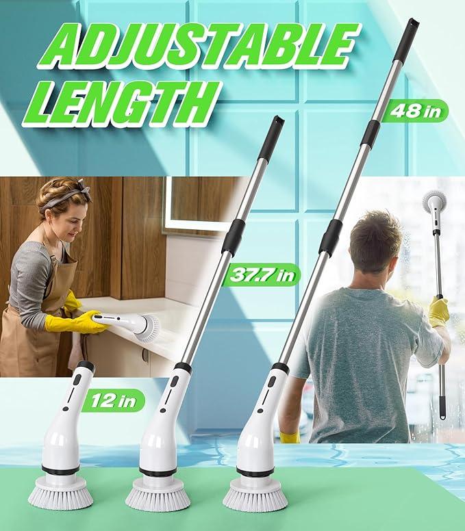Electric Spin Scrubber for Cleaning, Cordless IPX5 Waterproof Bathroom Shower Scrubber Brushes with 9 Head, 1.5H Power Dual Speed Cleaner with Extendable Handles for Bathtub Floor Kitchen Wall - NeatNest