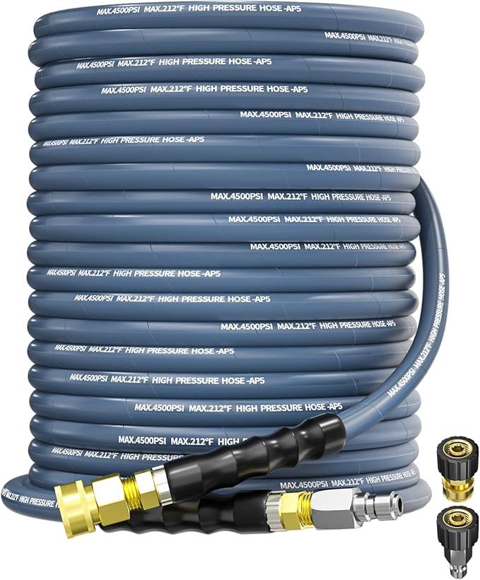 Pressure Washer Hose 100FT 3/8" for Cold and Hot Water 212°F, with Swivel Quick Connect, 4500PSI Kink Resistant Grade Steel Wire Braided, Power Washer Hose With 2pcs M22-14mm Adapter - NeatNest