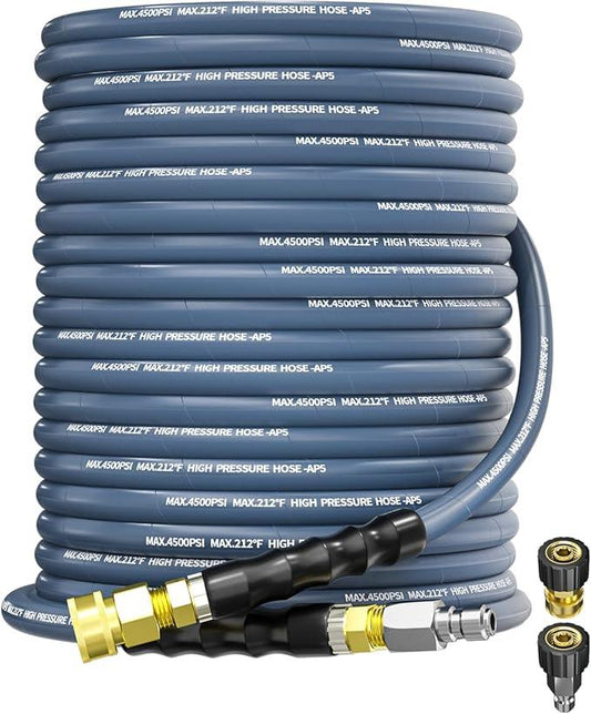 Pressure Washer Hose 100FT 3/8" for Cold and Hot Water 212°F, with Swivel Quick Connect, 4500PSI Kink Resistant Grade Steel Wire Braided, Power Washer Hose With 2pcs M22-14mm Adapter - NeatNest