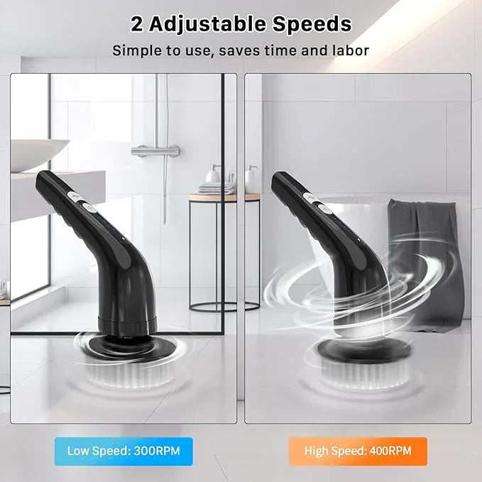 Electric Spin Scrubber, Cordless Cleaning Brush, Shower Scrubber with 7 Replaceable Brush, 2 Speeds and Adjustable Extension Handle for Bathroom Shower Bathtub Glass Car(Black) - NeatNest