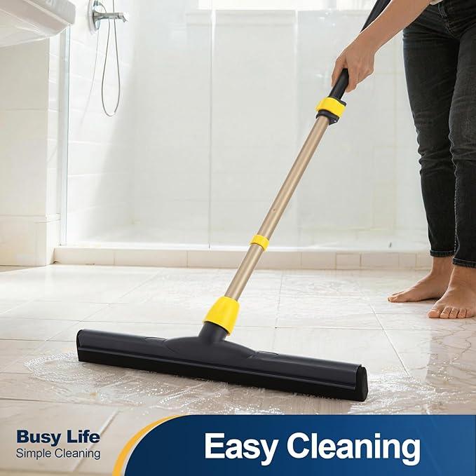Yocada Floor Squeegee Scrubber Adjustable Telescopic Pole Heavy Duty Household Broom EVA Foam Blade for Garage Courtyard Shower Bathroom Floor Marble Glass Tile Water Foam Cleaning - NeatNest