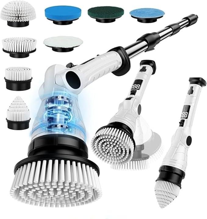 Electric Spin Scrubber – Cordless Power Cleaner with 8 Brush Heads, Long Adjustable Handle, 3 Speed for Deep Bathroom, Tile, Floor & Tub Cleaning, 6-Angle Adjustable - NeatNest