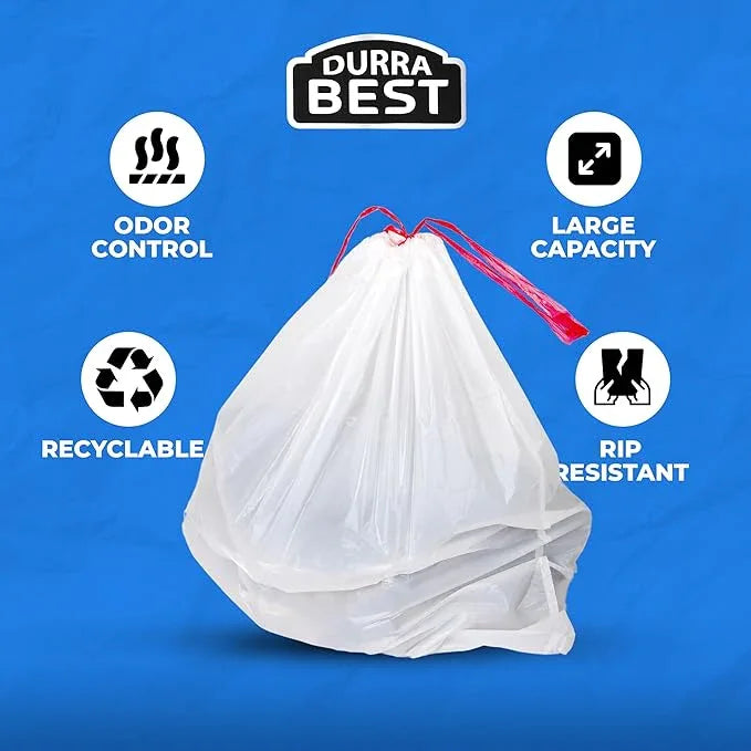 Heavy-Duty 1 Mil 13 Gallon White Trash Bags (180 Count) - Drawstring, Leak-Resistant for Home & Commercial Use - NeatNest