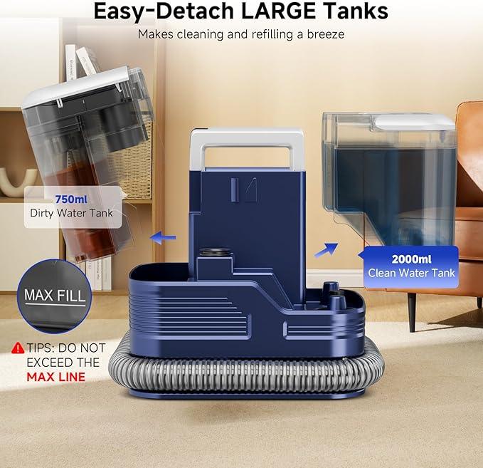 New Multi-Portable Carpet and Upholstery Cleaner, 21Kpa Carpet Cleaner Machine, Deep Stain Cleaning for Carpet, Car Seats, Pets, Couches, with Dual Brush & Large Removable Tank(Blue) - NeatNest