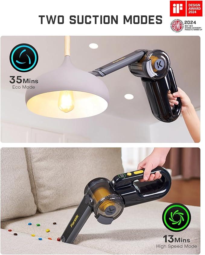 Fanttik Fold V10 APEX Pivot Cordless Car Vacuum, 17000Pa Handheld Vacuum Suction Power, Smart LED Display, Portable for Car Home Pet (Deluxe with Flexible Hose&Pet Brush) - NeatNest