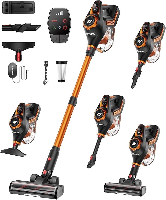 Cordless Vacuum Cleaner for Home, 45Kpa Stick Vacuum, Max 80mins Runtime, 1.5L Dust Cup, Rechargeable Lightweight Handheld Vacuum for Carpet/Hardwood Floor/Pet Hair/Car (Sunset Orange) - NeatNest